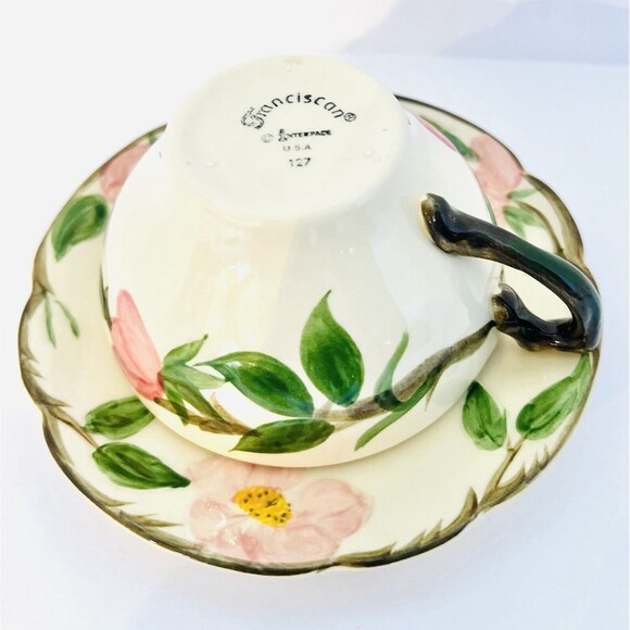 Vintage Franciscan Earthenware Desert Rose Tea Cup And Saucer Set - Picture 9 of 11